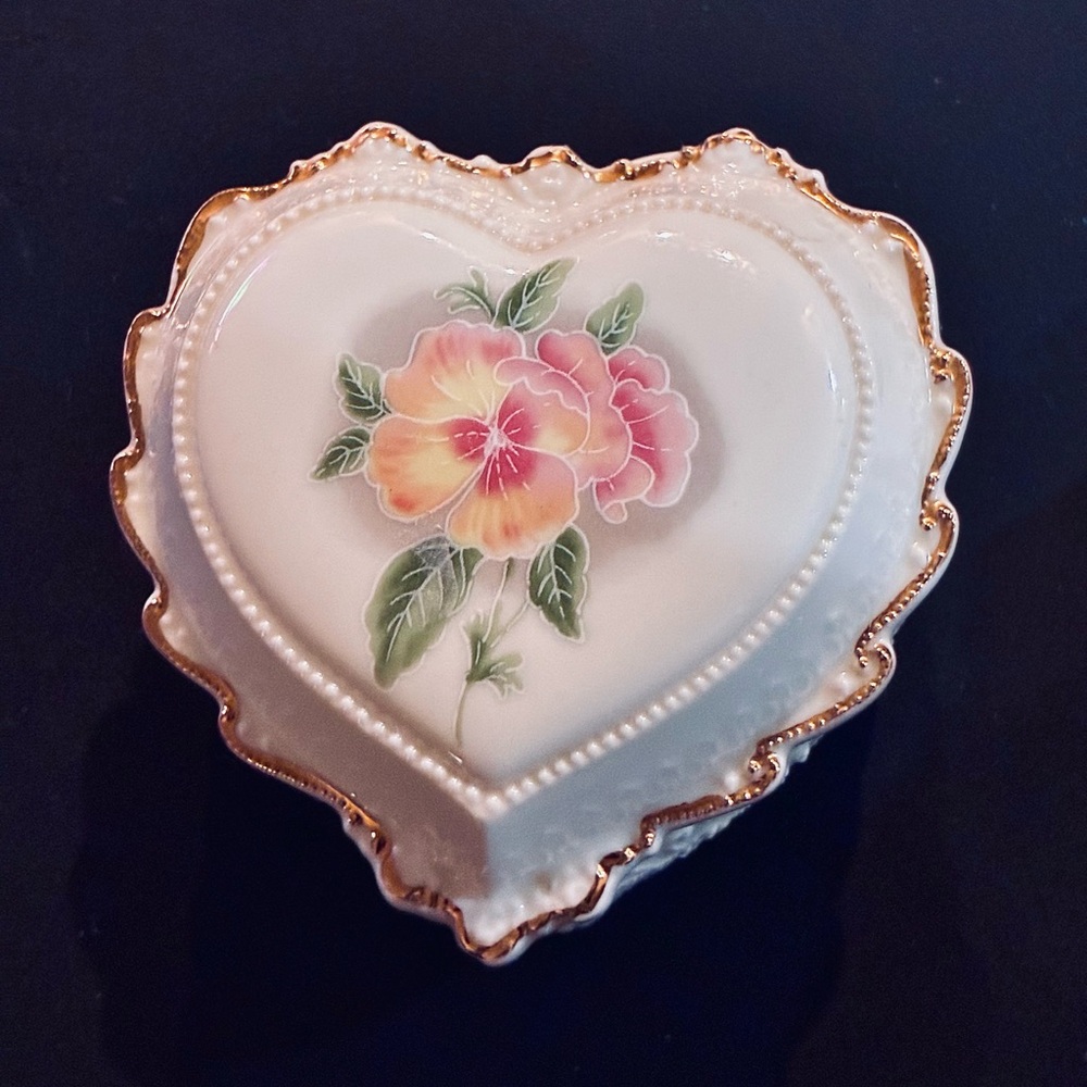 Porcelain with Gold Trim Elegant Floral Music Trinket Box